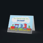 Step Son 3rd Birthday Colourful Train on Track Card<br><div class="desc">You see your dear step son always playing with his toy train, that only means that he loves trains. So when he comes to celebrate his 3rd birthday then you can surprise him with this card which features a colourful train on the cover. Plus, you can personalise this with his...</div>