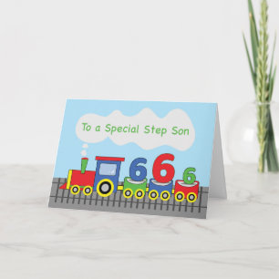 Step Son 6th Birthday Colourful Train on Track Card