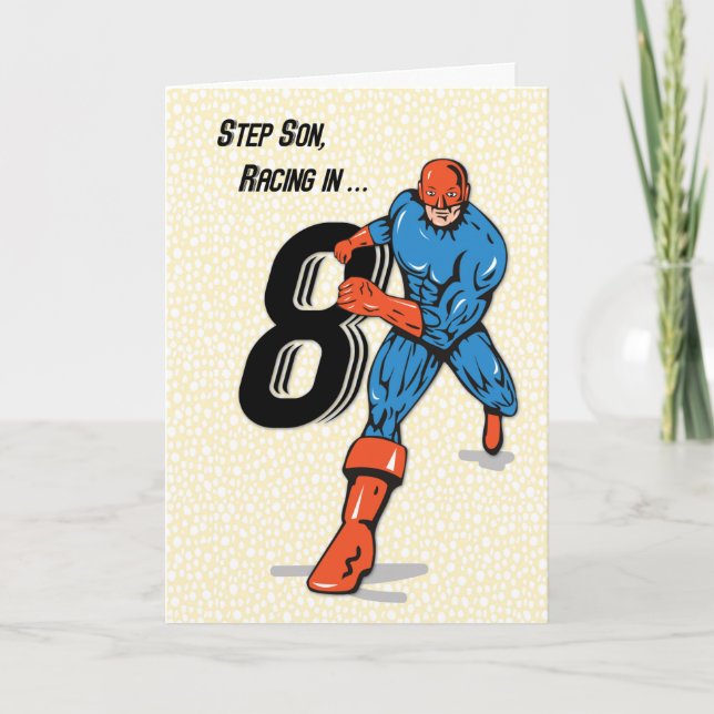 Step Son 8th Birthday Superhero Card (Front)