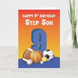 Step Son 9th Birthday Sports Balls Card