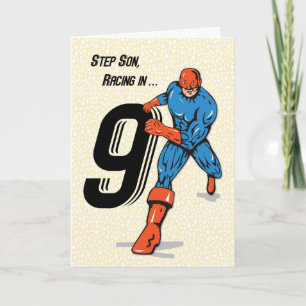 Step Son 9th Birthday Superhero Card