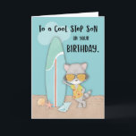Step Son Birthday Beach Funny Cool Racoon  Card<br><div class="desc">Get this card ready as early as today so you would be able to surprise you dear stepson once he celebrates his birthday soon. Look at the racoon on the front all ready to invite him to a beach adventure.</div>