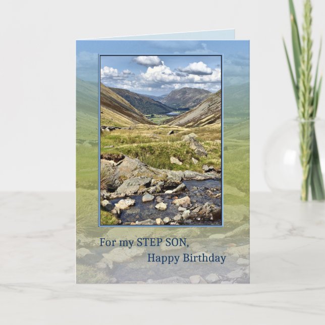 Step Son Birthday with a Mountain Landscape Card (Front)