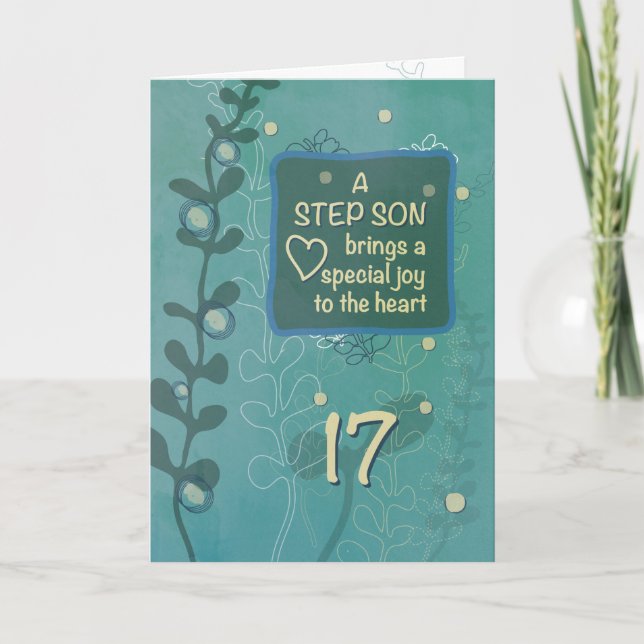 Step Son Religious 17th Birthday Green Hand Drawn Card (Front)