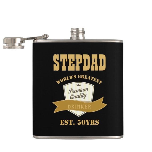 STEPDAD 50th Birthday FUNNY Drinker est. 50yrs Hip Flask (Opened)