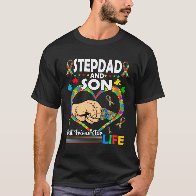 Stepdad And Son Family Matching Autism Awareness F T-Shirt (Front)