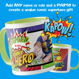 STEPDAD Is My SUPERHERO Personalised PHOTO COMIC Mug