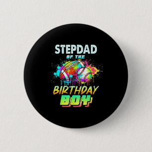 Stepdad Of The Birthday Boy Baseball Football Colo 6 Cm Round Badge