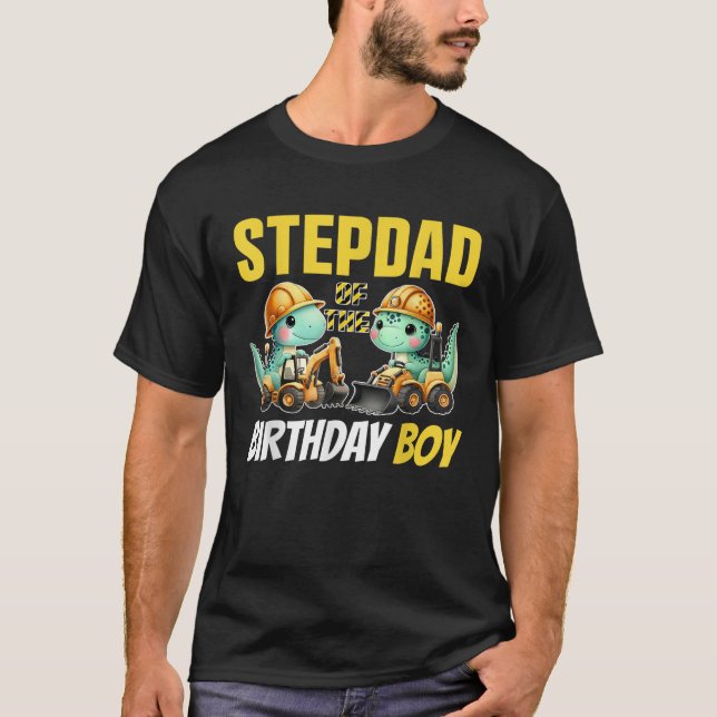Stepdad Of The Birthday Boy Construction Worker Bi T-Shirt (Front)