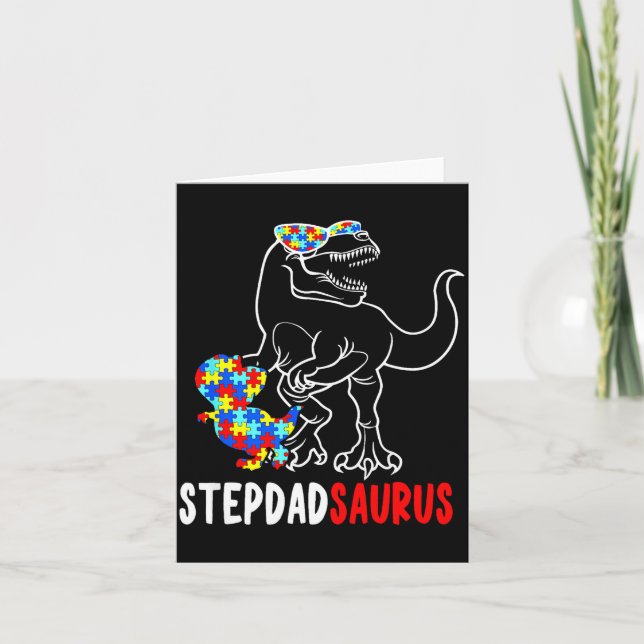 Stepdadsaurus T Rex Dinosaur Autism Awareness Step Card (Front)