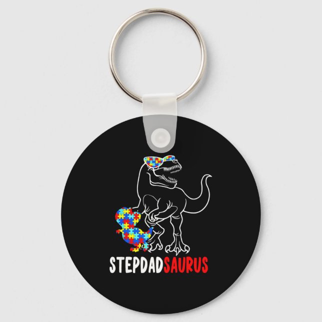 Stepdadsaurus T Rex Dinosaur Autism Awareness Step Key Ring (Front)