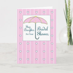 Stepdaughter, Bridal Shower Pink Umbrella Thank You Card