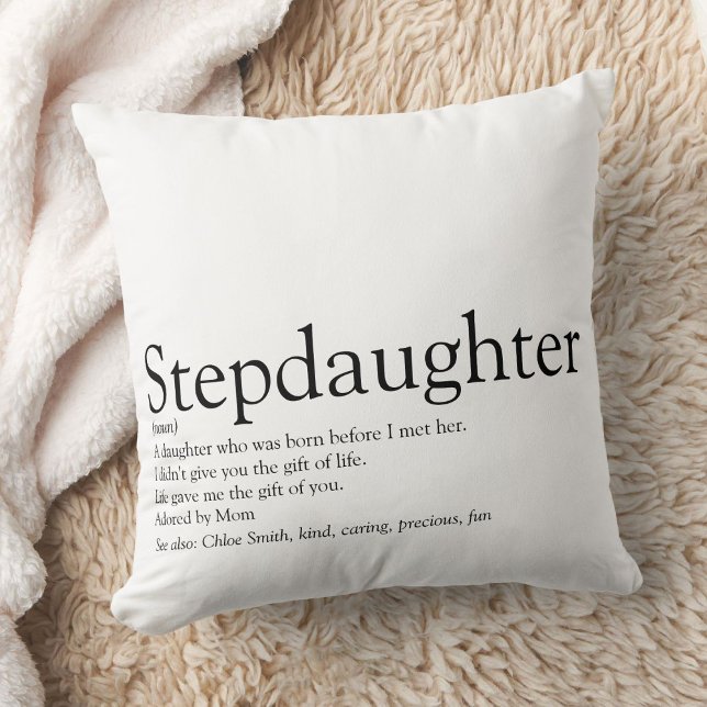 Stepdaughter Definition Black and White Modern Cushion (Stepdaughter Definition Black and White Modern Throw Pillow)