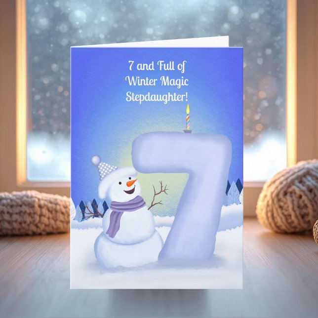 Stepdaughter Happy 7th Birthday Snowman  Card (Creator Uploaded)