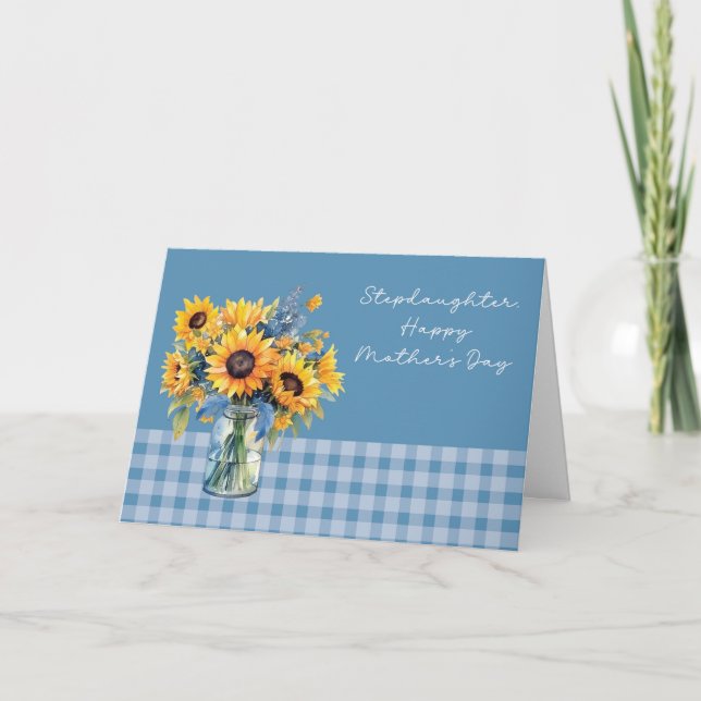 Stepdaughter Mother's Day Sunflowers in Mason Jar Card (Front)