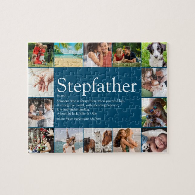 Stepfather, Stepdad Definition 14 Photo Blue Jigsaw Puzzle (Horizontal)