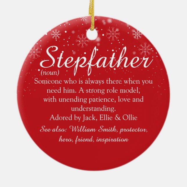 Stepfather Stepdad Definition Merry Christmas Ceramic Ornament (Back)