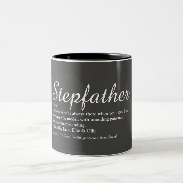 Stepfather Stepdad Definition Script Fun Grey Two-Tone Coffee Mug (Center)
