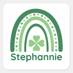 Stephannie Name Clover Boho Rainbow Square Sticker