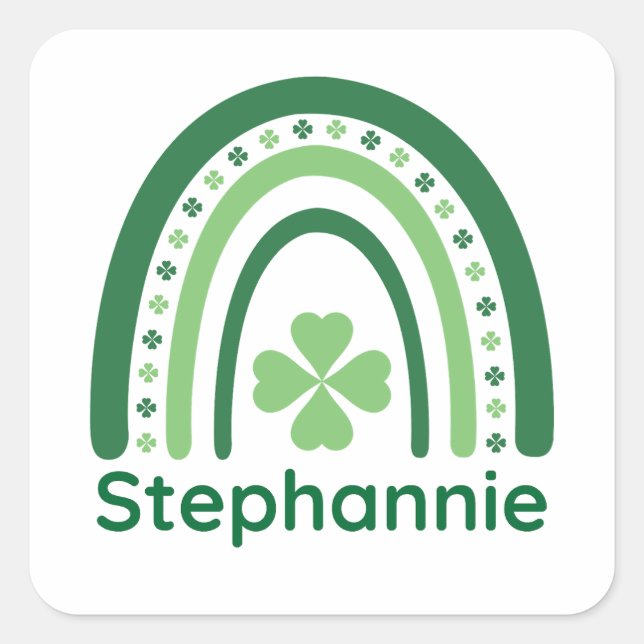 Stephannie Name Clover Boho Rainbow Square Sticker (Front)