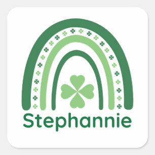 Stephannie Name Clover Boho Rainbow Square Sticker