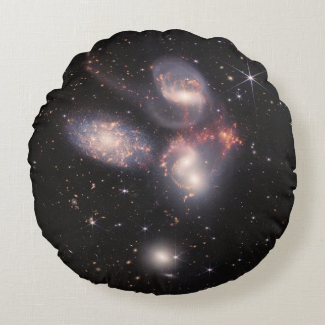 Stephan's Quintet 5 Galaxies Deep Field James Webb Round Cushion (Front)