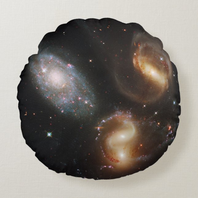 Stephan's Quintet: A Galaxy Galactic Wreckage Round Cushion (Front)