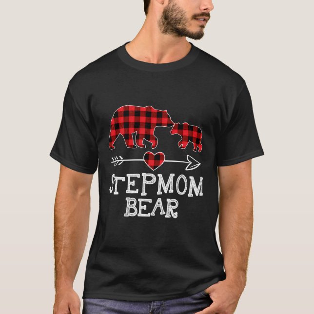 Stepmom Bear Christmas Pajama Red Plaid Buffalo Fa T-Shirt (Front)