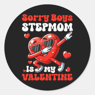 Stepmom Is My Valentine Boys Funny Dabbing Heart S Classic Round Sticker