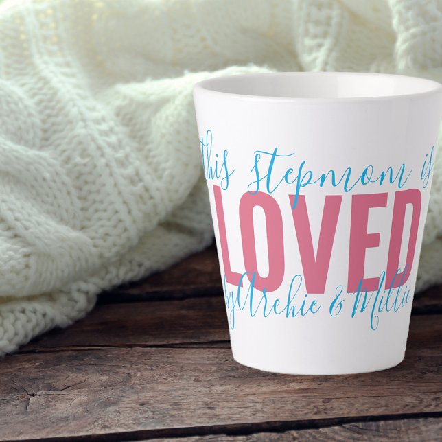 Stepmom Loved by .. Pink Turquoise Personalised Latte Mug (Creator Uploaded)
