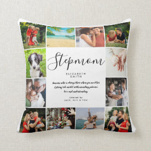 Stepmom Quote Modern Script 12 Photo Collage Cushion