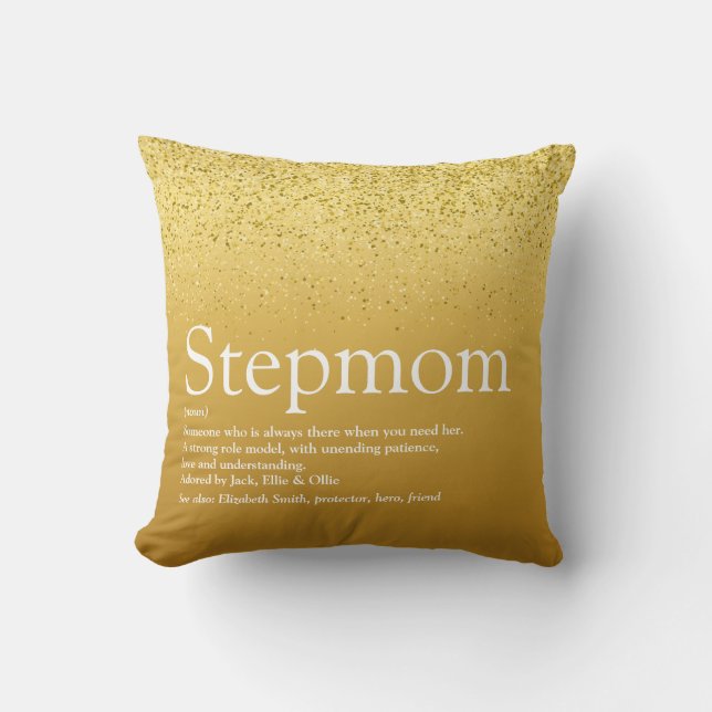 Stepmom Stepmother Definition Gold Glitter Cushion (Front)
