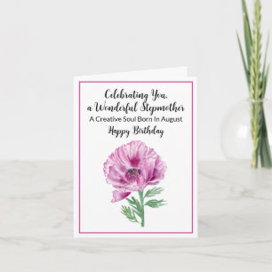 Stepmother Happy August Birthday Purple Poppy Card