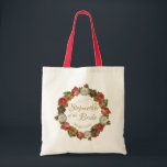 Stepmother of the Bride Autumn Floral Wedding Tote Bag<br><div class="desc">This beautiful tote bag is designed specially for the stepmother of the bride. Features an elegant design with lacy gold script surrounded by a wreath of vintage flowers in deep rich autumn colours including red, orange, coral, pink & plum. There is a space for her name. Perfect swag bag for...</div>