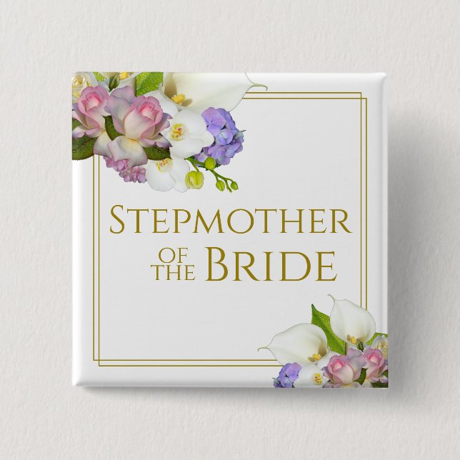 Stepmother of the Bride Elegant Floral Cluster 15 Cm Square Badge (Front)