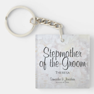Stepmother of the Groom Wedding White Peonies Key Ring