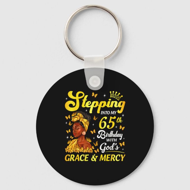 Stepng Into My 65th Birthday Christian Afro Women  Key Ring (Front)