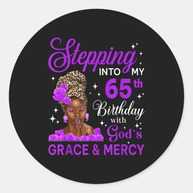 Stepng Into My 65th Birthday Headwrap Black Woman  Classic Round Sticker (Front)