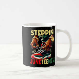 Steppin into juneteenth african pride black coffee mug