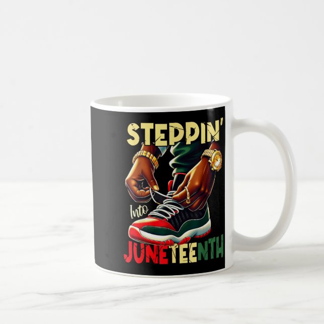 Steppin into juneteenth african pride black coffee mug (Right)