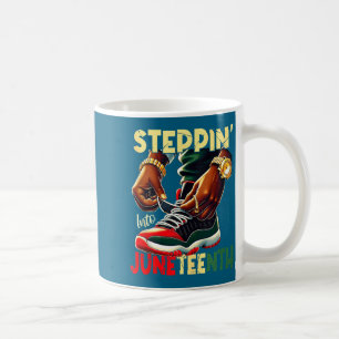 Steppin into juneteenth african pride black coffee mug
