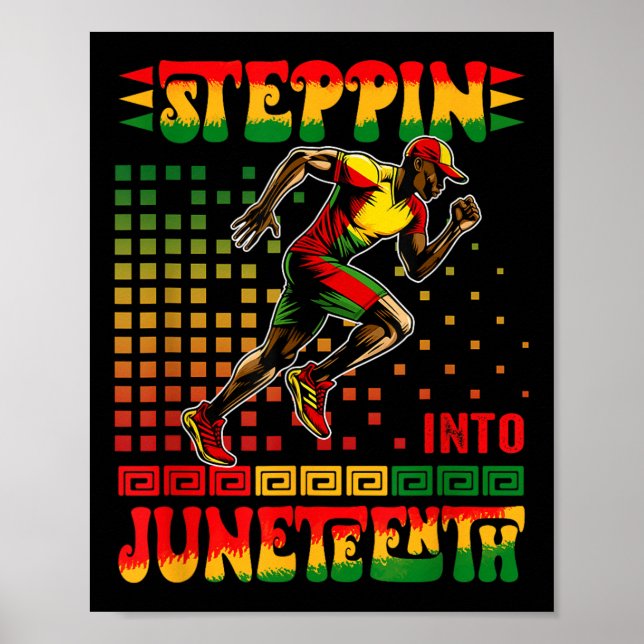 Steppin Into Juneteenth Proud Afro Man Running Run Poster (Front)