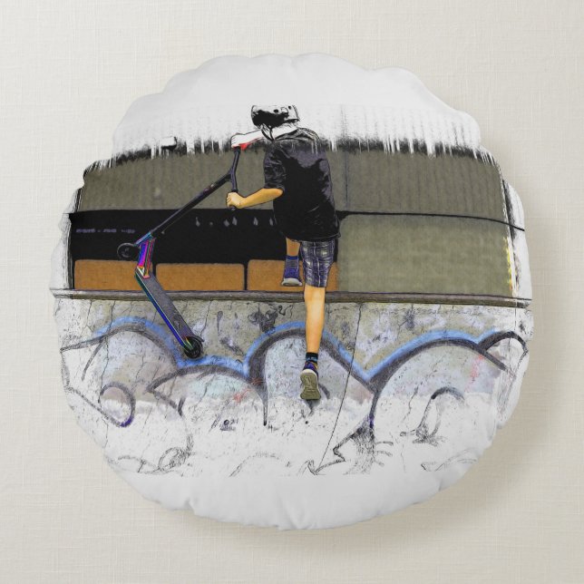 Steppin' It - Stunt Scooter Rider  Round Cushion (Front)