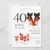 Stepping into 40 Modern Red & Black 40th Invite
