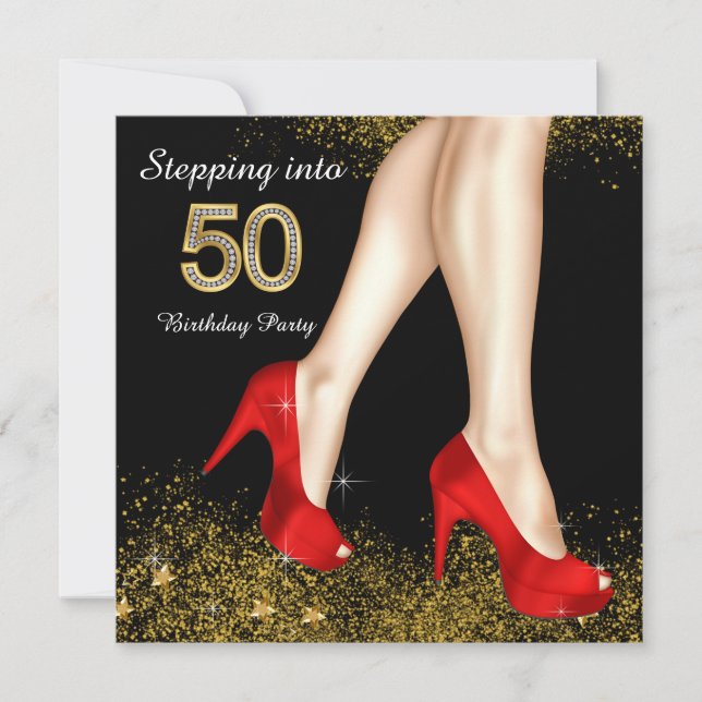 Stepping Into 50 Birthday Party Red Shoes Invitation (Front)