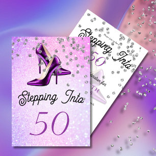 Stepping Into 50 Fiftieth Elegant Glitter Birthday Invitation