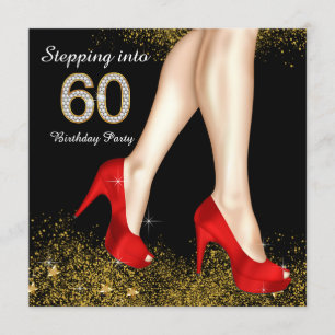 Stepping Into 60 Birthday Party Red Black and Gold Invitation