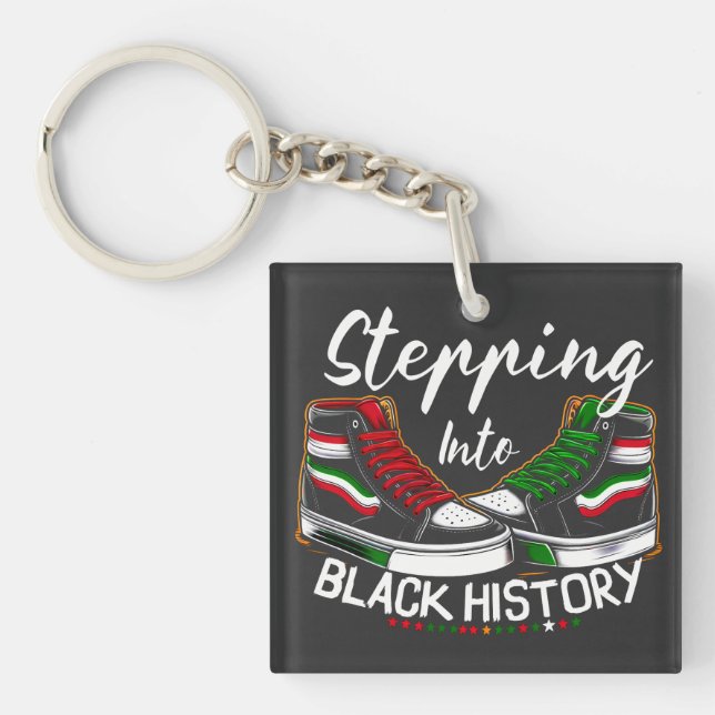 Stepping into Black History Month Juneteenth Black Key Ring (Front)