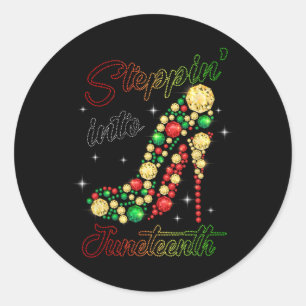 Stepping Into Juneteenth Afro Woman Black Girls Hi Classic Round Sticker