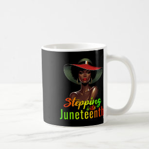Stepping Into Juneteenth Black Afro Woman Wearing Coffee Mug